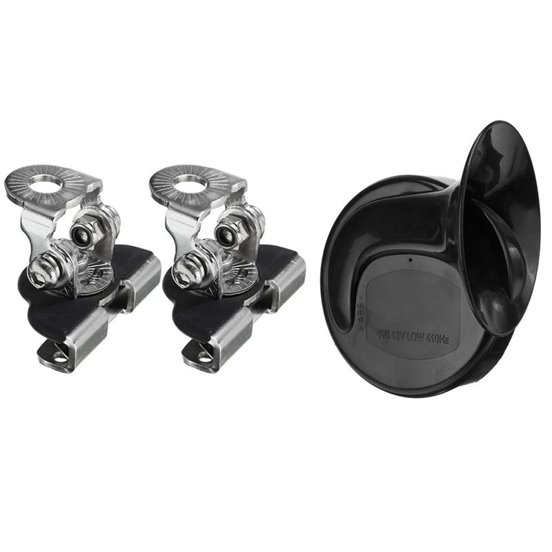 2x 12V 300DB Electric Snail Horn Air Horn Loud Raging Sound & 2X A Pillar Hood Led Work Light Bar Mount Bracket
