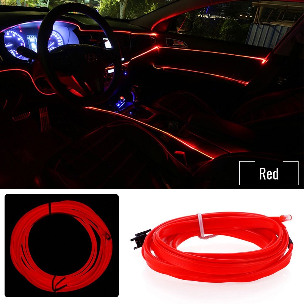 1M/2M/3M/5M Car Interior Lighting Decorative Lamp EL Wiring Neon Strip Auto DIY Flexible Ambient Light USB Party Atmosphere Lamp-3M