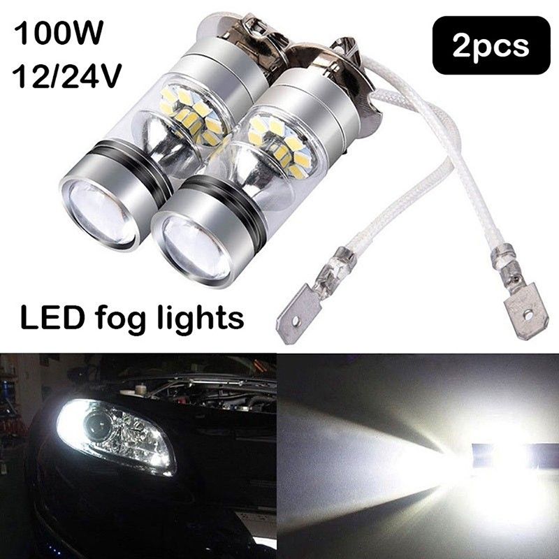 2PCS/SET 100W H3 LED Fog Light Driving Bulb 12/24V Fog Lamp Headlamp 1000LM White 6000K Car Headlight Car Replacement Accessories
