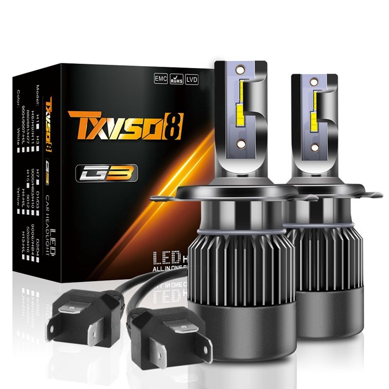 TXVSO8 H4/9003/HB2 Hi/Lo LED Headlight Bulbs, 2Pcs Waterproof 100W 6000K 15000 Lumens Led Lamp Headlamp Kits with Extremely Bright CSP Chips 360°Adjustable Beam Pattern Conversion Kit