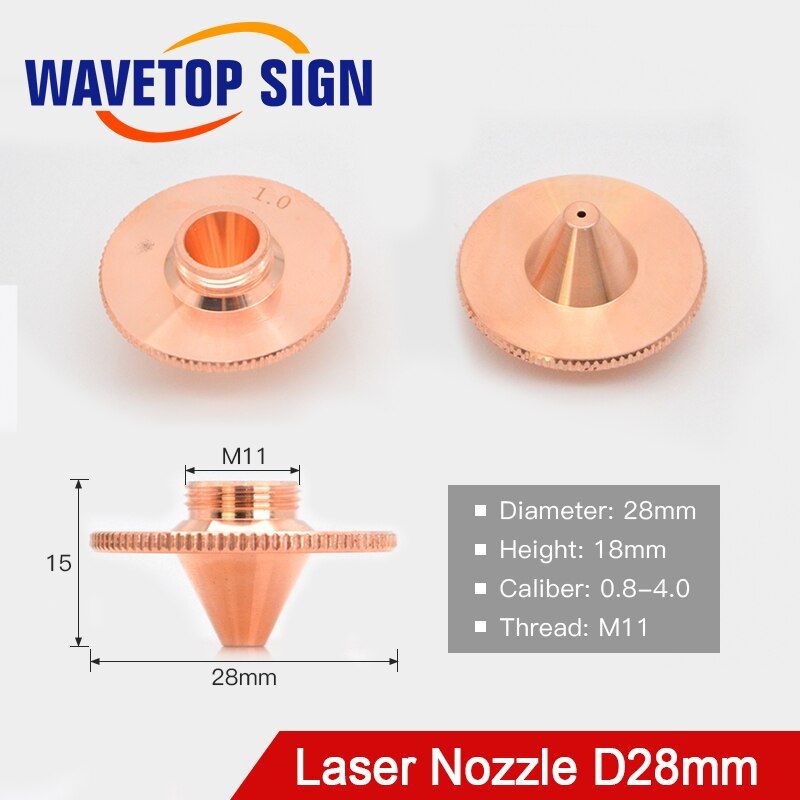 WaveTopSign D28 H11/15 M11 Single Layer Caliber 0.8-4.0mm Fiber Laser Bulge Nozzle For Laser Cutting Engraving Machine