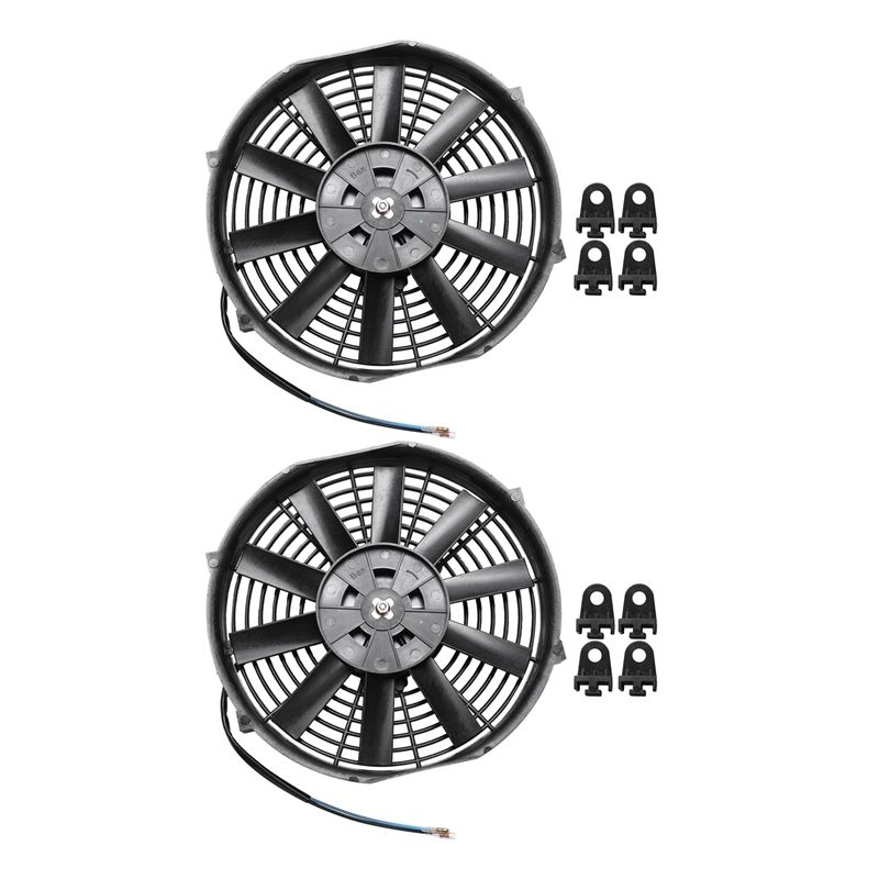 2X 10 Inch 12V 80W 2100Rpm Straight Black Blade Electric Cooling Radiator Tank Fan Mounting Kit Universal