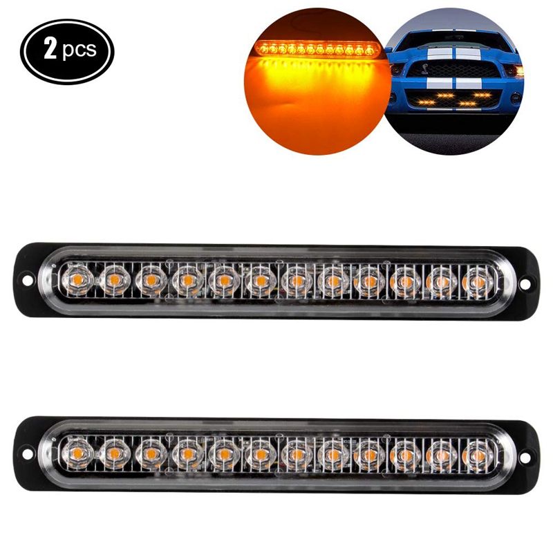 2Pcs 12LED Amber Led Light-Head Emergency Beacon Hazard Warning Light Flashing Strobe Light Bar Surface Mount for Construction Vehicle Car Truck Trailer 12-24V