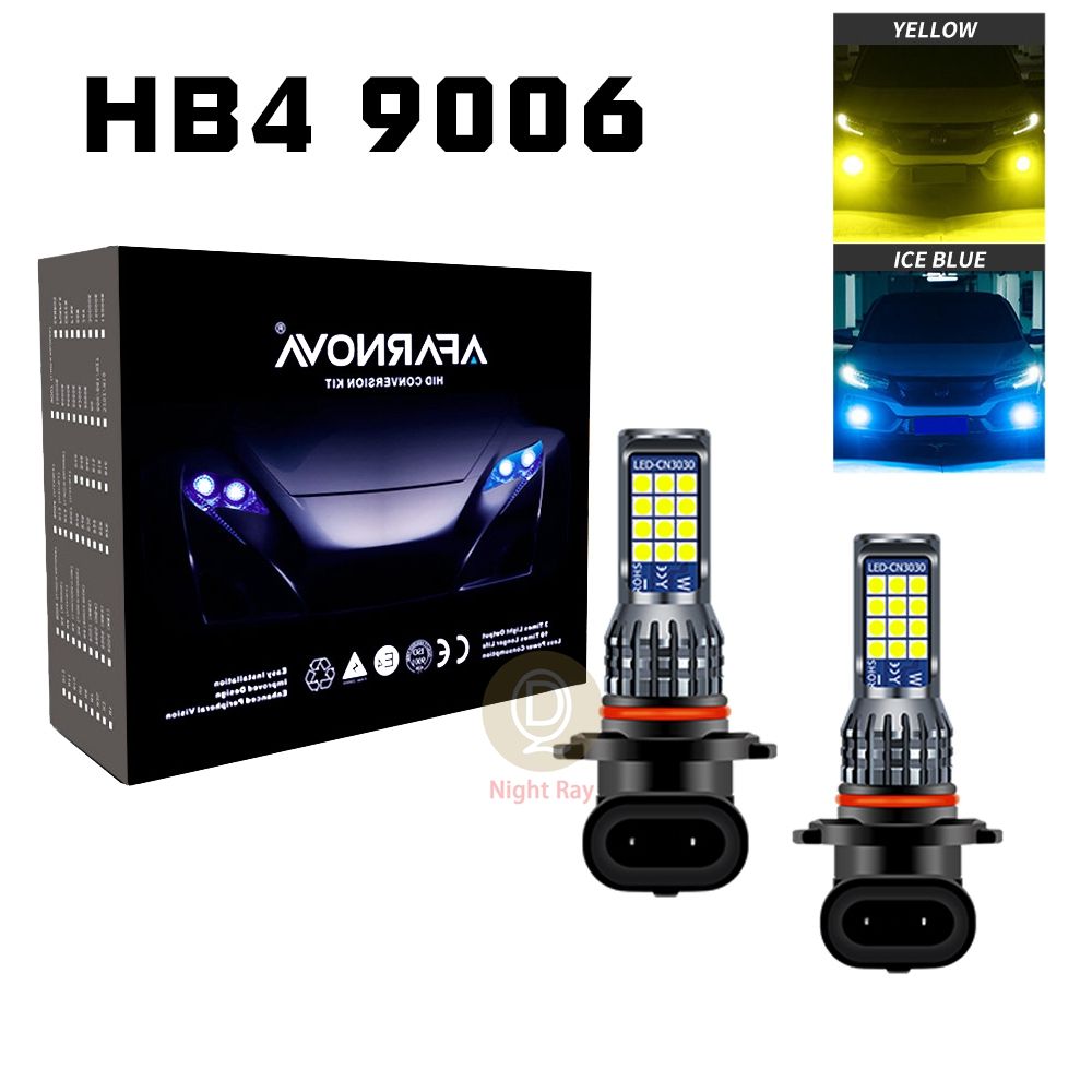 2Pcs LED Car Super Bright HB4 9006 light Durable 3030 Chip Canbus Decoding Fog Lamp Turn Signal Lights Bulb（#Ice Blue&Yellow）