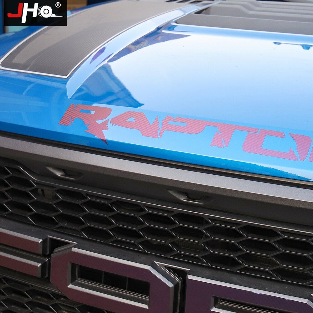 JHO Pickup Decal Accessories Body Hood Carbon Fiber Grain Lettering Stickers For 2015-2019 Ford F150 Raptor 2018 2017 2016