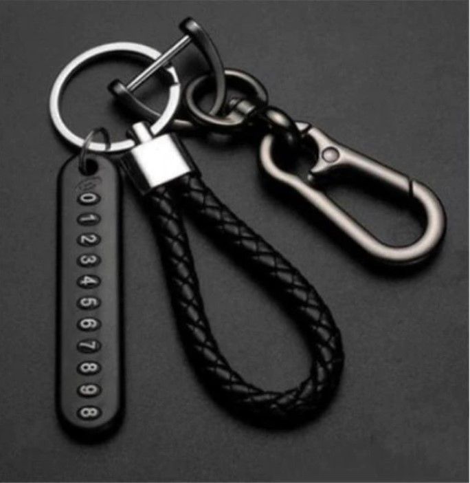 Anti-lost Car Keychain Phone Number Card Keyring Leather Bradied Rope Auto Vehicle Key Chain Holder Key Ring Auto Accessories