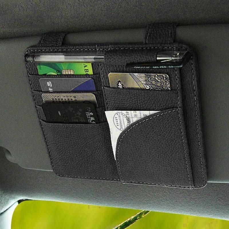Multi-function Car Ticket Clip Card Holder Sunshade Block Glasses Clip Car Sun Visor Organizer Pouch for Registration and Insurance