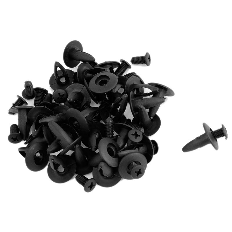 6mm Hole Dia Black Plastic Rivets Fastener Fender Bumper Push 30pcs