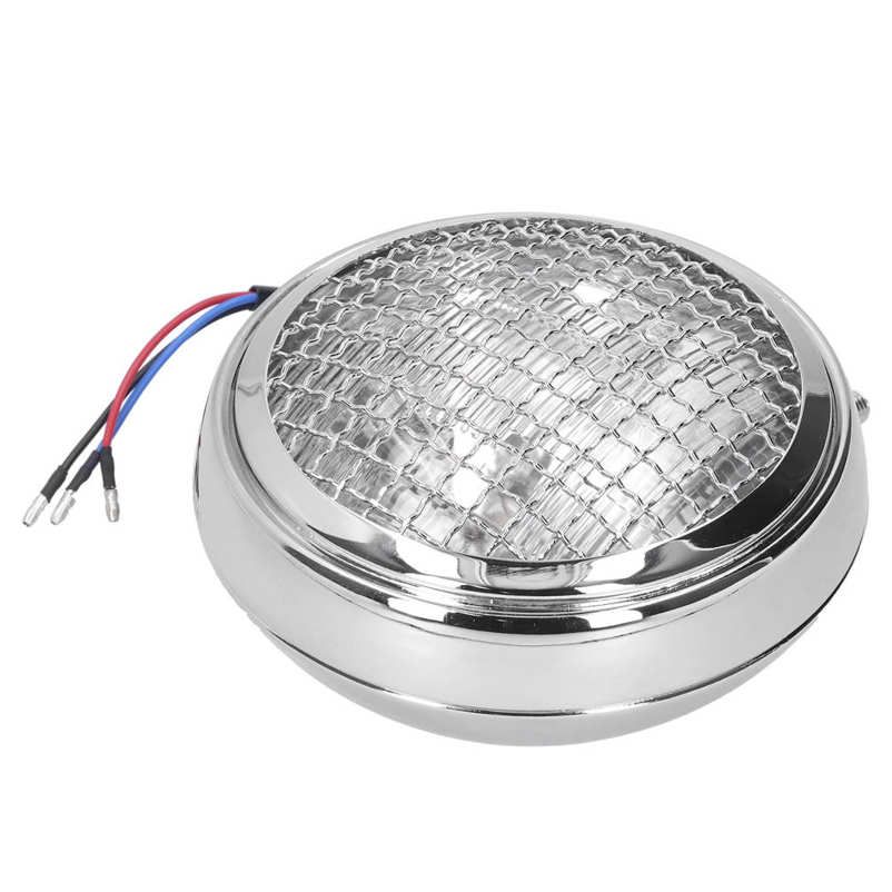 Motorcycle Headlight Round Stainless Steel Headlamp W/Grill Guard Clear Lens 12V