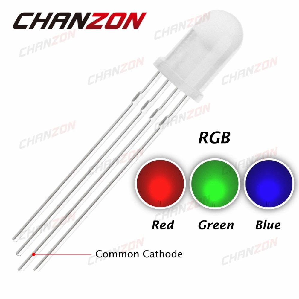 100pcs 5mm RGB Tricolor (Red Green Blue) Common Cathode LED Diode 5 mm Diffused Round Top Light Emitting Diode LED Lamp 4 Pin