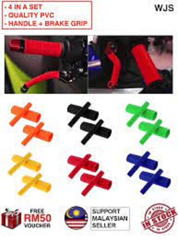 (4 IN A SET) WJS 4pcs 4pc Universal Quality PVC Soft Motorcycle Handle Grip Motorcycle Brake Grips with Pattern Handbrake Covers for All Motorcycle YELLOW MULTICOLOR [FREE RM50 VOUCHER]