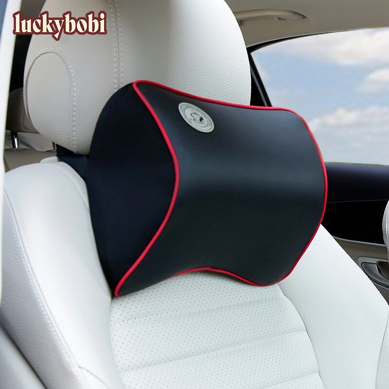 Car Neck Pillow 3D Memory Foam Cushion Washable Head Support Leather Car Seat Pillows Back Cushion for Office Chair - Black