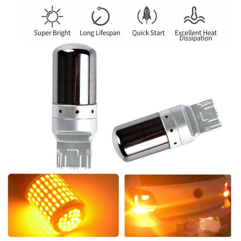 4Pcs Chrome 7440 T20 144SMD Amber Canbus Error Free LED Lamp Bulb Turn Signal Light