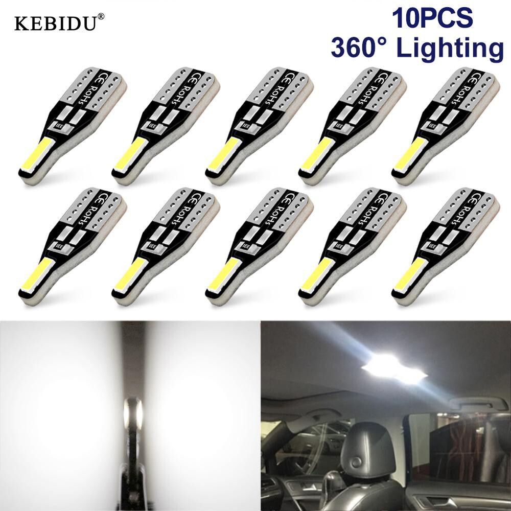 Kebidu 10PCS T10 W5W LED Bulb for 12V Car Interior Reading Dome Lamp - 6000K Cold White Lights