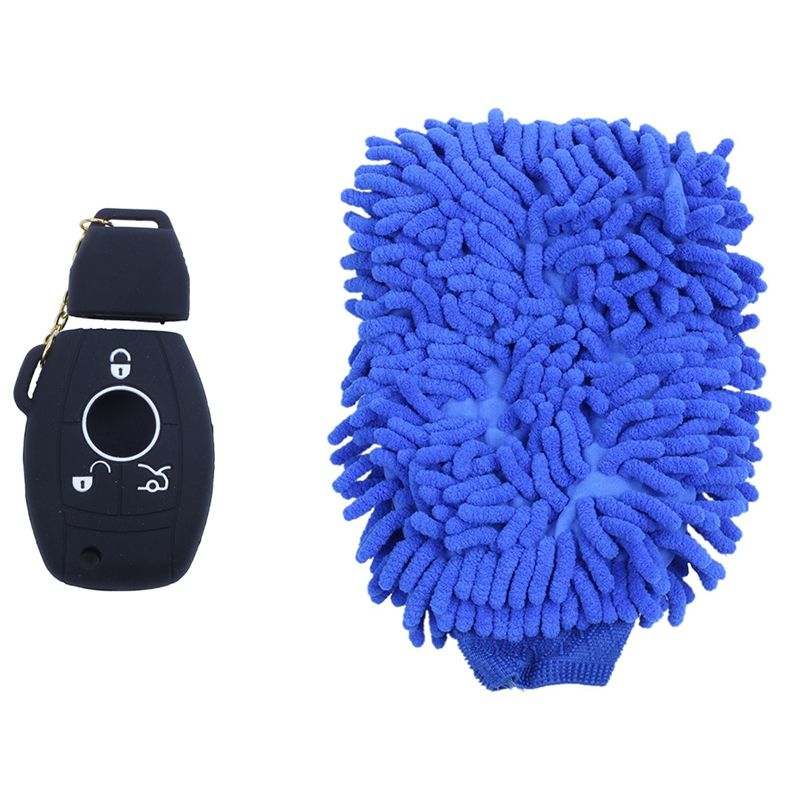 1x Silicone Cover Skin Jacket for MERCEDES BENZ Smart Key & 2X Microfiber Chenille Super Absorbent Wash and Wax Glove