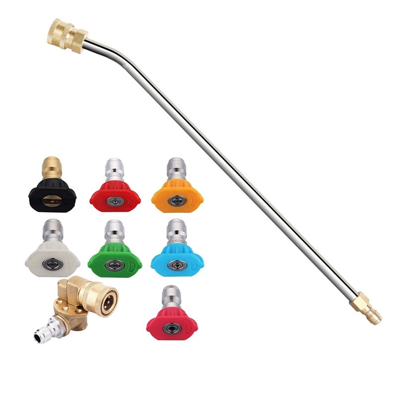 BRADOO- 2 Set Pressure Washer Accessories Kit: 1 Set High Pressure Washer Gutter Rod & 1 Set Power Washer Spray Nozzle Tips