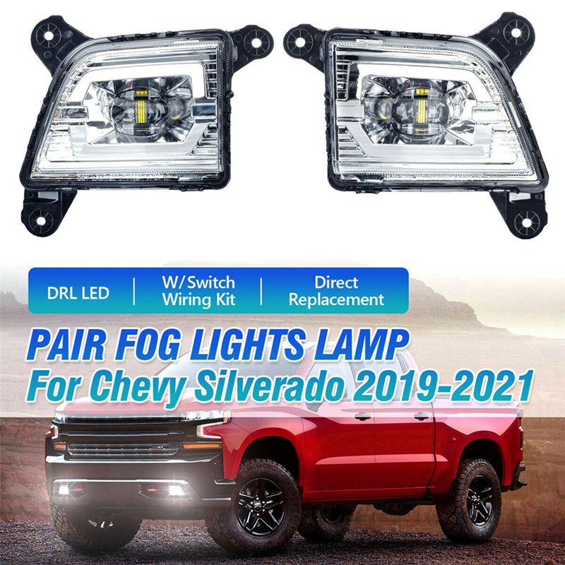 1 Pair Replacement Bumper LED DRL Clear Lens Fog Light Assembly Fit for for Chevy Silverado 2019 2020 2021