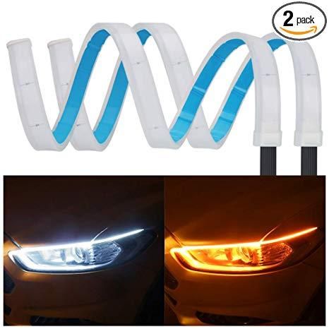 OKEEN 2x Ultrafine 30cm 45cm 60cm drl LED Flexible Tube Style Daytime Running Lights Tear Strip Car front Headlight Turn Signal