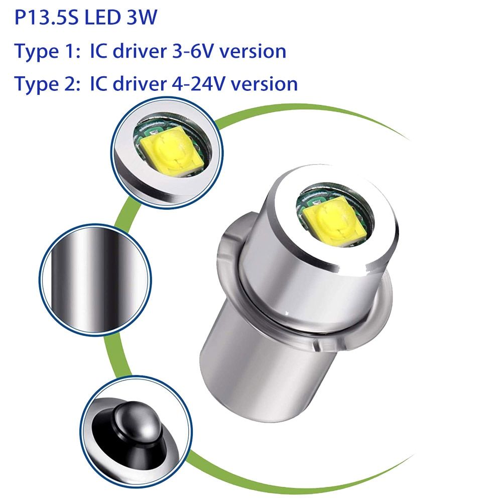 P13.5S LED Bulb  3W 3V 6V 12V 18V 200LM PR2 Maglite  Replacement Bulb Torches Work Light Lamp-P13.5S 3W (4-24V)