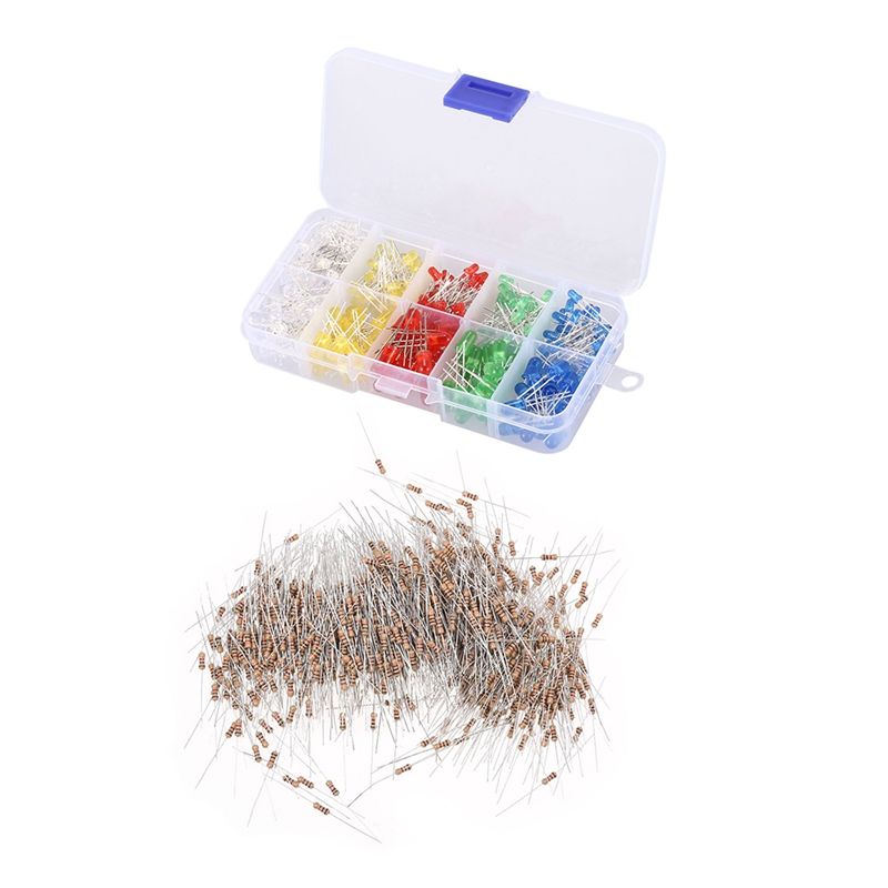 1000 x Axial 1/4W 1K Ohm Ceramic Core Carbon Film Resistors & 200 Pcs 3mm 5mm LED Light Diode