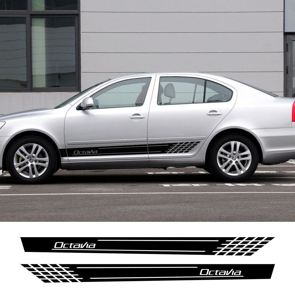 2pcs Car Door Side Long Skirt Stickers for Skoda Octavia Car Decoration DIY Vinyl Film Auto Sport Styling Decals Car Accessories