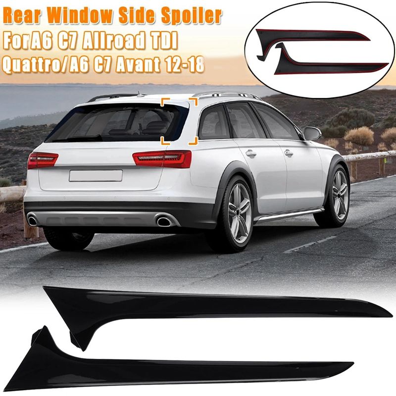 BRADOO- Rear Behind Window Spoiler Side Strip Cover Trim for -Audi A6 C7 Allroad TDI Quattro Avant 2012-2018 Glossy Black