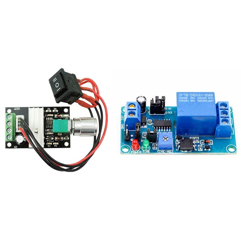 1 Pcs 6V 12V 24V 28V 3A 80W DC Motor Speed Controller & 1 Pcs 12V DC Delay Relay Turn on / Delay Turn Off Switch Module