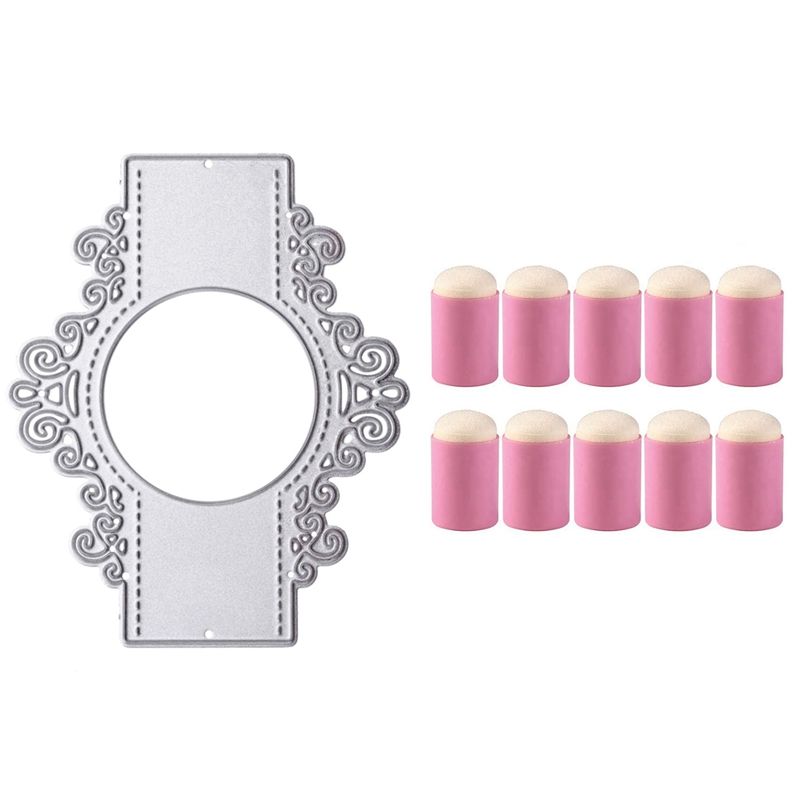 1x Scrapbooking Punching Die Cutting Dies (H) & 10Pcs Finger Sponge Daubers Painting Ink Pad Stamping Brush
