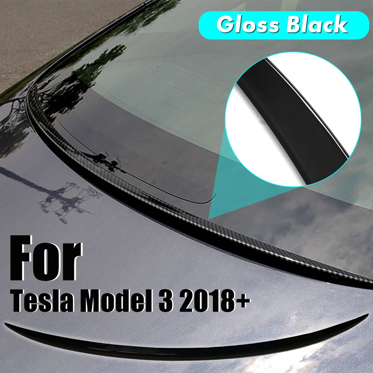 Gloss Black Trunk Spoiler Cover Trim Water Retaining Wing For Tesla Model 3
