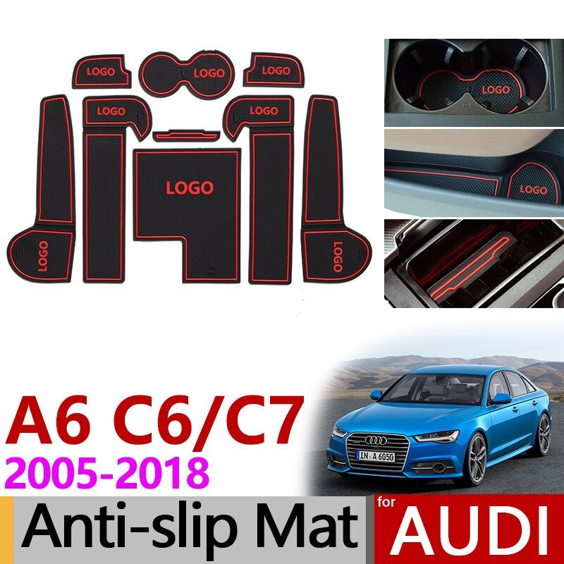 Anti-Slip Rubber Gate Slot Cup Mat for Audi A6 C6 2005 - 2011 4F A6 C7 2011 - 2018 4G SLine S-Line S6 RS6 Accessories Stickers