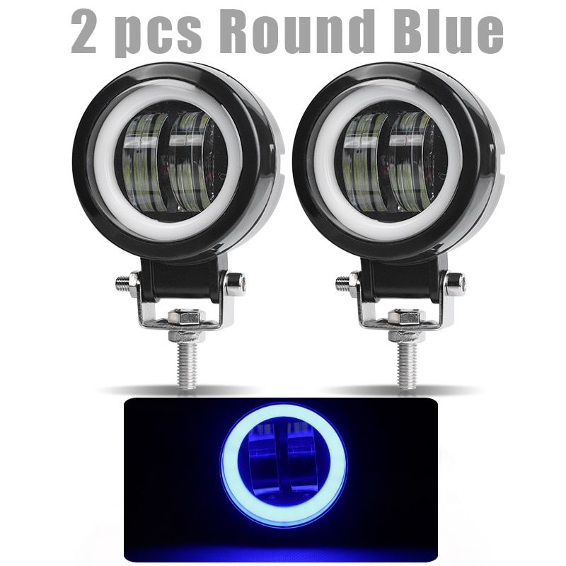 Fog Lamp Driving DayOff road Light New 7D 3'' 20W Led Headlight For Motorcycle Halo Jeeps ATV 12V 24V SUV Worklight Beams-Round Blue