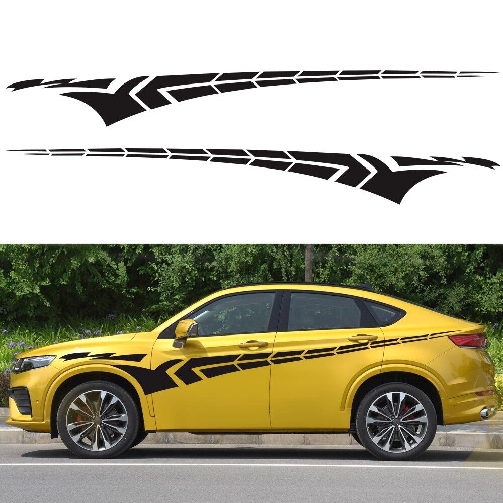 2pcs D-366 Lattice Vehicle Waist Sticker Car Body Racing Side Door Long Stripe Stickers Auto Vinyl Decal  Car Accessories
