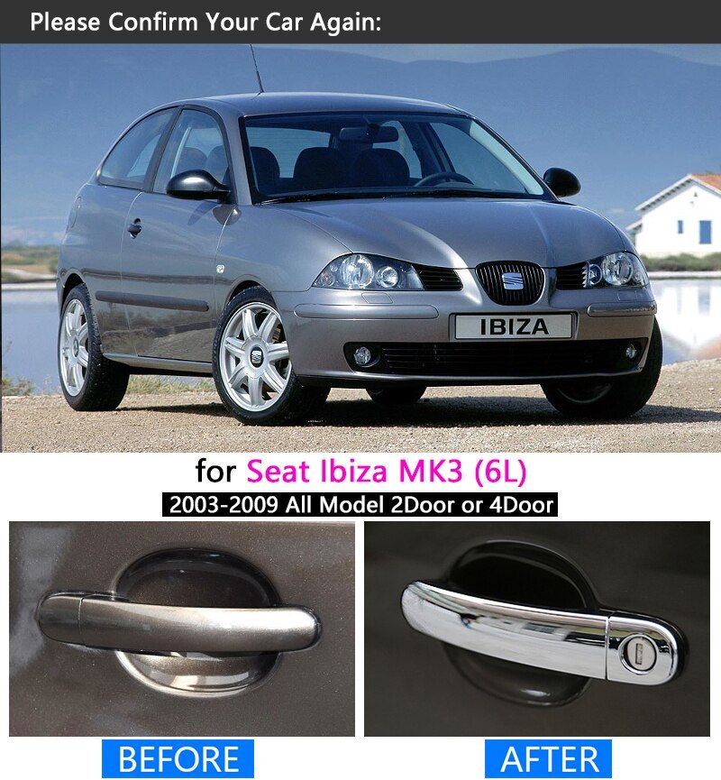 for Seat Ibiza MK3 6L 2003-2009 Chrome Handle Cover Trim Set 2004 2005 2006 2007 2008 Car Accessories Stickers Car Styling