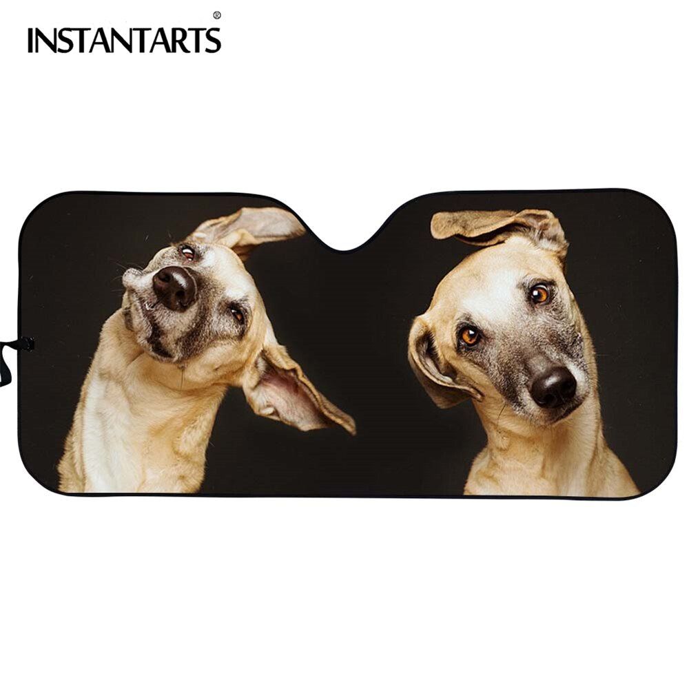 INSTANTARTS Car Sun Shade Windshield funny Poodle Pug Print Car Sun Shade for Windshield Cars Heat Reflector Car Sunshade Cover-P1358HC