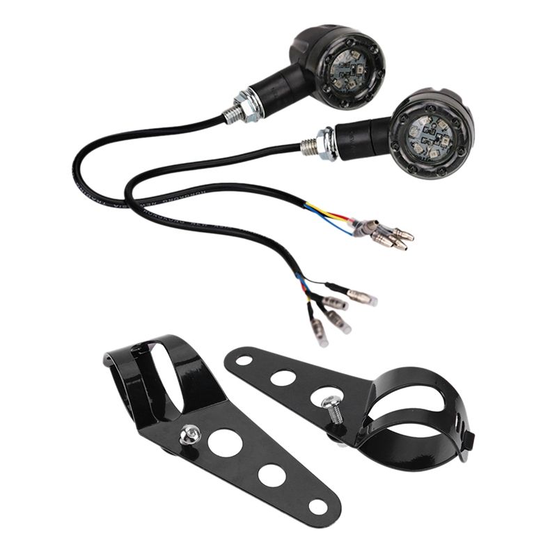BRADOO- 2x 28mm-43mm Universal Motorcycle Headlight Mount Brackets Fork Ear Chopper Head Light Lamp Holder Adjust Motor Fork Mount Black & 2Pcs Motorcycle Turn Signal 6Led