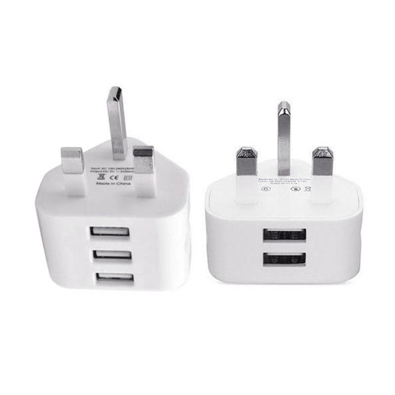 2 PCS Universal USB Uk Plug 3 Pin Wall Charger Adapter with USB Ports Travel Charger Charging for Phone Ipad,3 Port & 2 Port