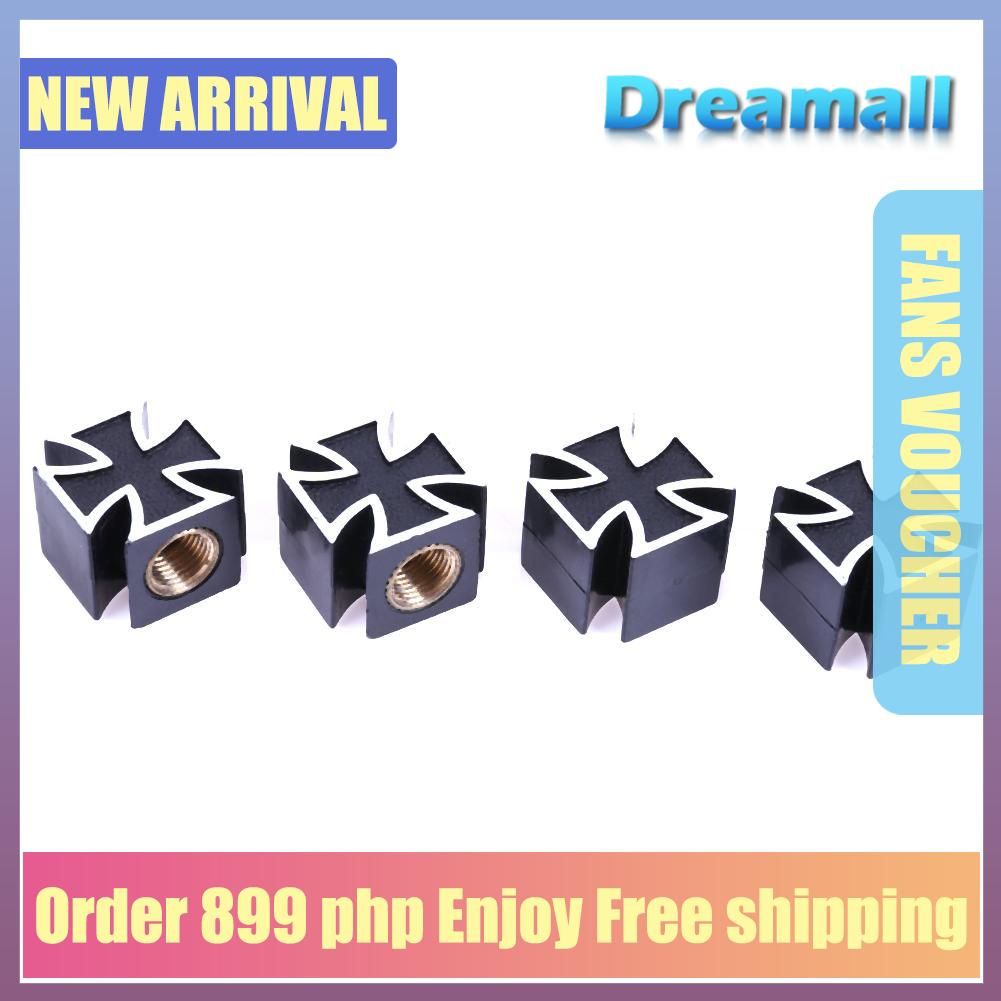 4pcs Universal Cross Style Car Bike Tire Wheel Valve Console Game Covers(Black)