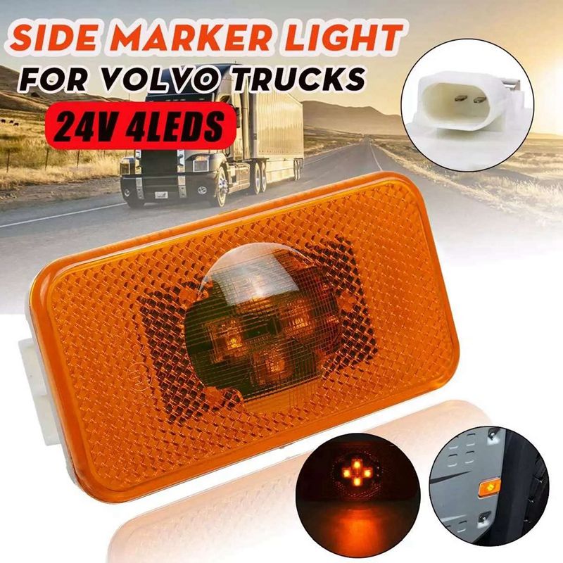 6X 24V Car Truck LED Side Marker Light Amber Indicator Lamp 4 LED for Volvo Trucks FM/FH