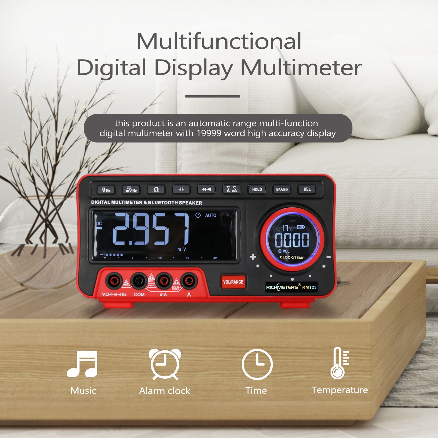 AN888S Digital Display Multimeter 19999 High Accuracy Counts Automatic Range BT Audio AC/DC Voltage Current Resistance Capacitance Frequency Meter True RMS Value Backlight
