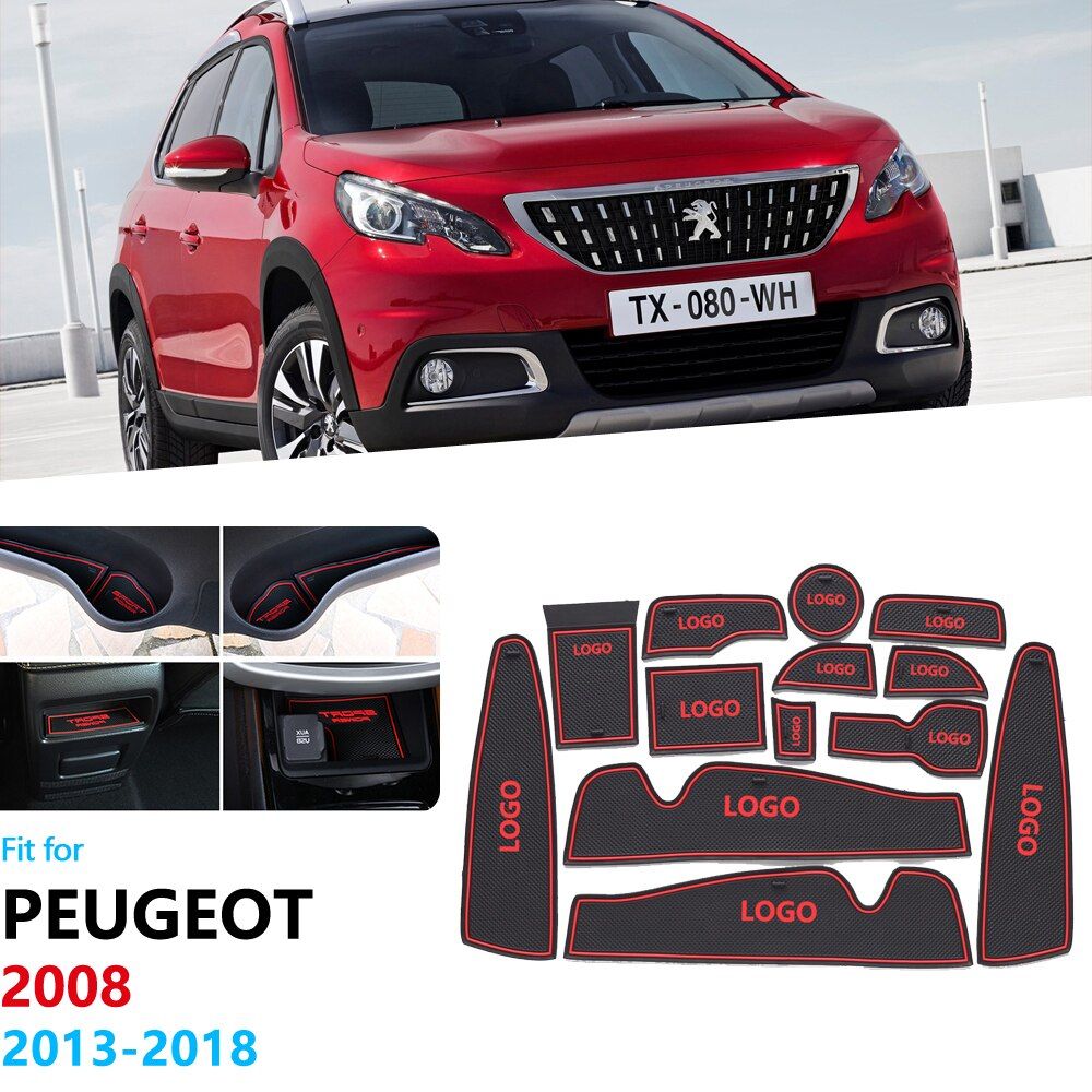 Anti-Slip Rubber Gate Slot Cup Mat For Peugeot 2008 2013~2018 Coaster Peugeot2008 Accessories Car Stickers 2014 2015 2016 2017