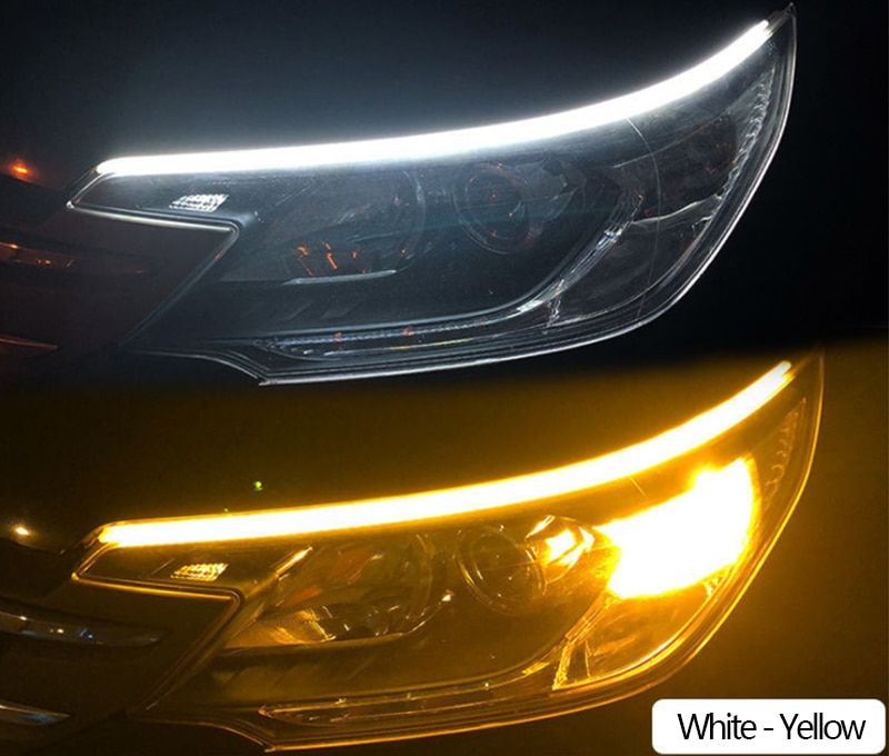 2pcs Car DayRunning Light LED Flexible Strip Auto Headlights White Turn  Yellow BFlow Lights Waterproof 12v-2pcs 30CM