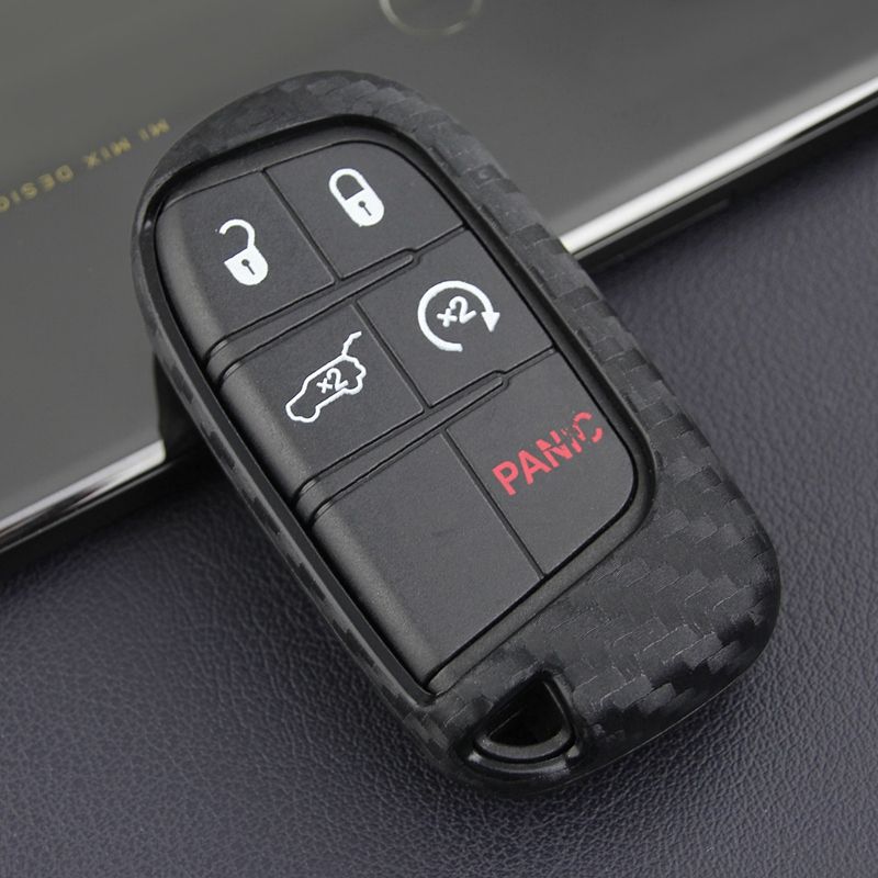 Car Carbon Fiber Smart Key Case Fob Cover Keychain Holder for Jeep Grand Cherokee Compass Dodge Durango Journey Charger