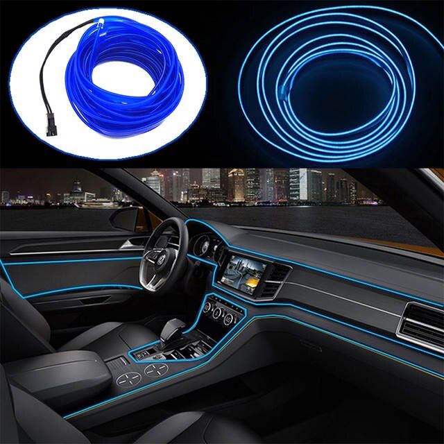 Overe 1Set Car LED Atmosphere Lights Decoration Lamp Strips For Fiat Punto Volkswagen VW Polo Passat B7 B8 Golf 5 6 7 Tiguan-Blue
