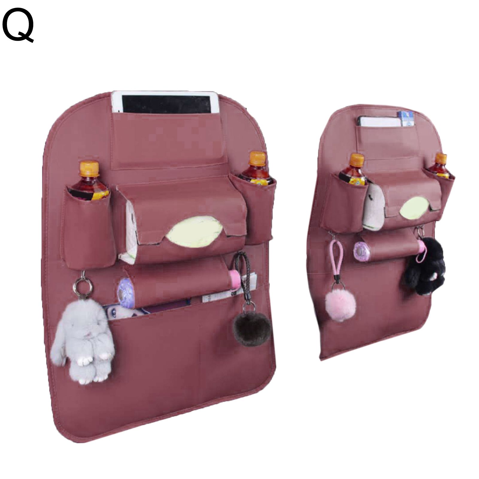 Faux Leather Car Bkseat Multi-Pocket Folding Storage Bag Organizer Holder