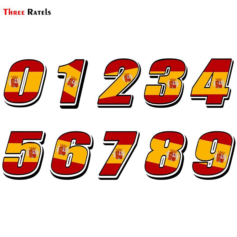 Three Ratels FTC-875#  Spain Spanish flagl Car Styling Racing Number Motocross Auto Stickers Bike Car Waterproof decals