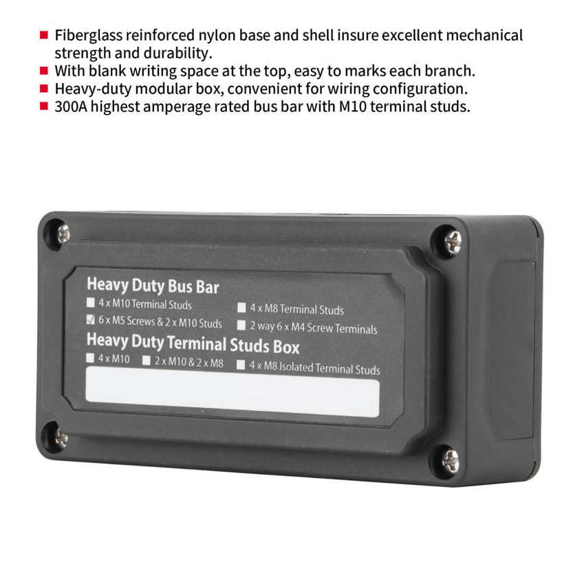 300A 48V DC Bus-Bar Box Terminal Board with M10 Studs Universal for RV Marine Boat