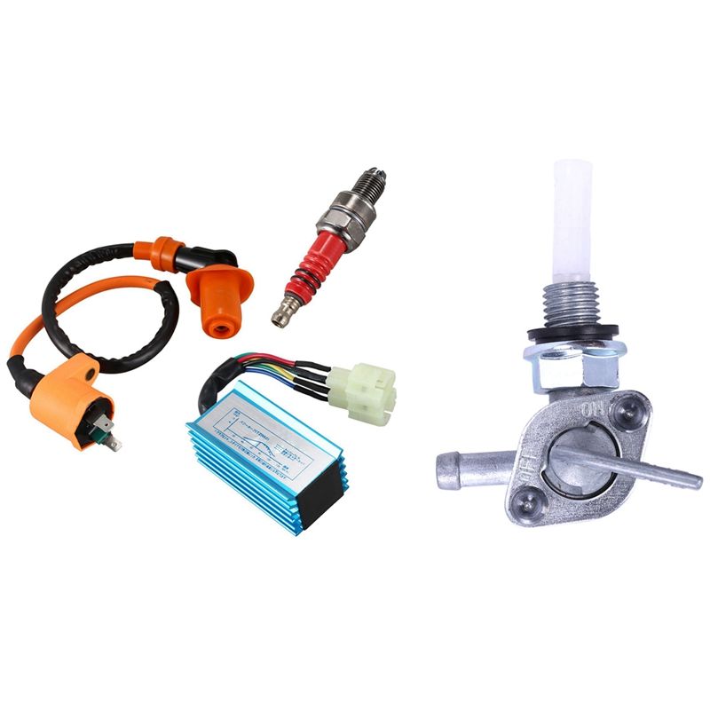 NANLIY- Racing Ignition Coil+Spark Plug+CDI Box for GY6 with Generator Fuel Tank Shut Off Valve 28-1783-V M10X1.25