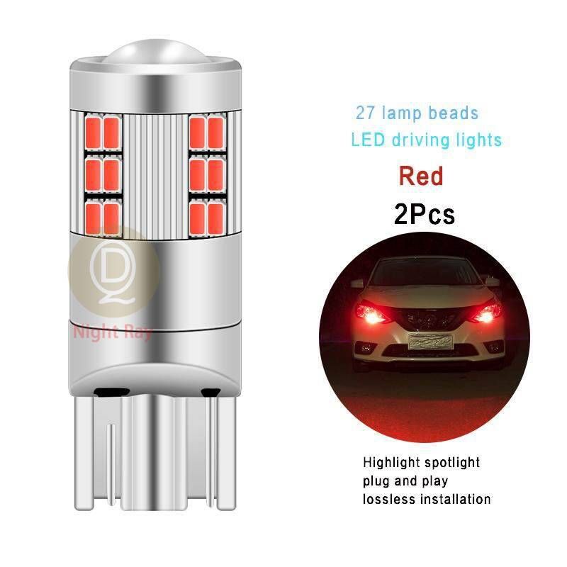 2pcs T10 LED DRL 194 168 27SMD Da ytime Running Lights W5W 18W 3200LM Parking Lights License Plate Lights Car Dome Lights 12V （#Red）