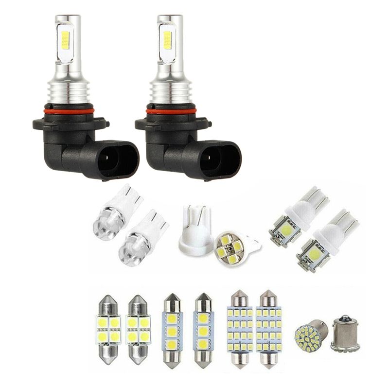 9005 HB3 LED Headlight Bulbs Kit High-Beam 35W 4000LM 6000K with 14 Assorted LED Car Inside Light Dome Lamp Bulb