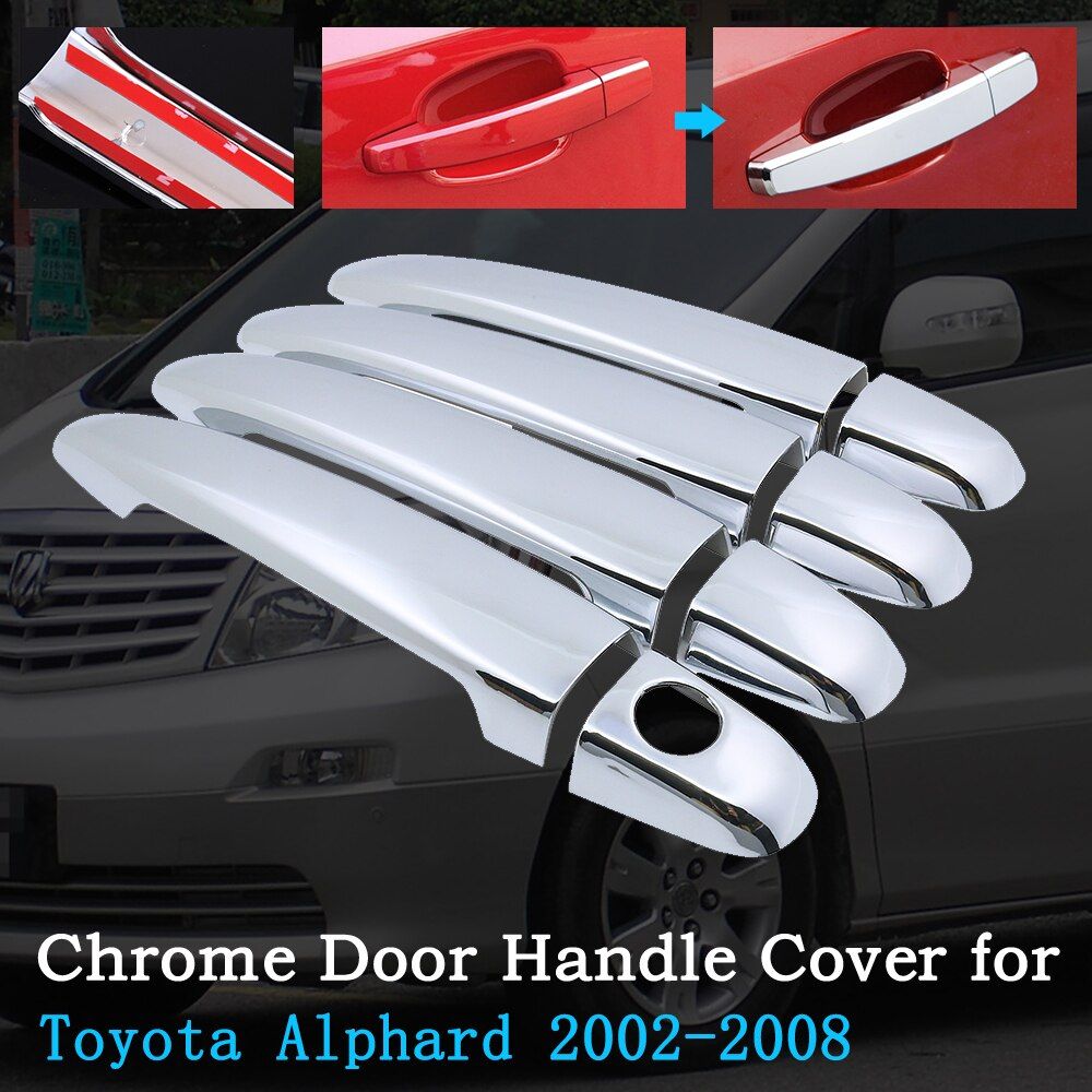 Chrome Car Door Handle Cover for Toyota Alphard AH10 2002~2008 Luxury Car Trim Set Exterior Accessories 2003 2004 2005 2006 2007